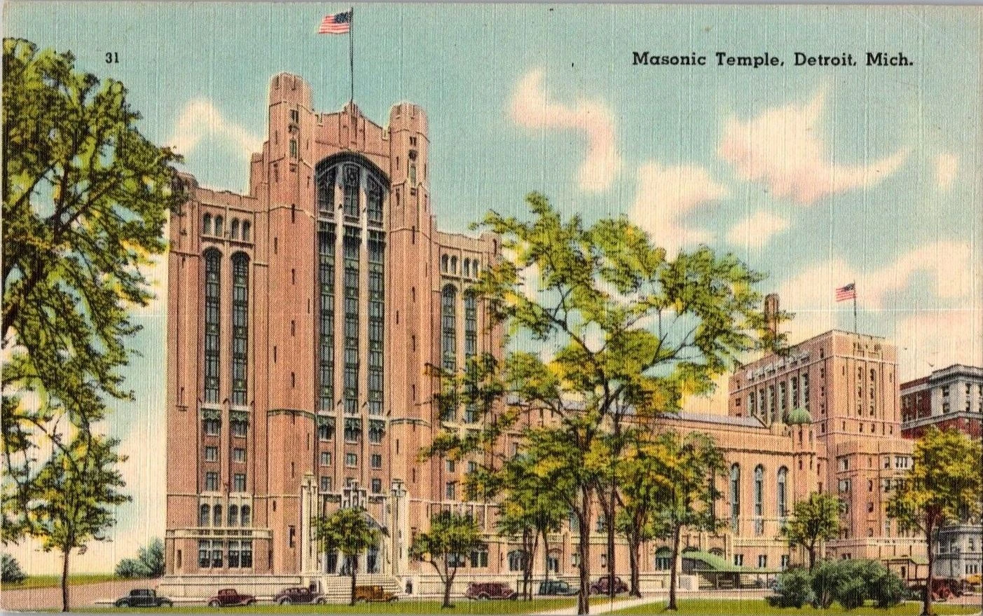 Postcard Unposted Michigan Linen Masonic Temple 31
